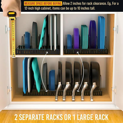 Norcalway Adjustable Bakeware Pots and Pans Organizer Under Cabinet,11 Dividers Cookie Sheet Baking Pan Pot Lid Organizers