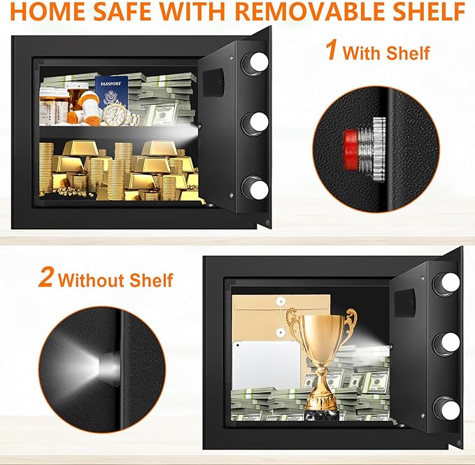 1.3 Cub Small Fireproof Safe for Home, Security Anti-Theft Fire Proof Safe Box with Spare Keys, Programmable Keypad and Alarm System, Digital Fireproof and Waterproof Safes for Document Money Medicine