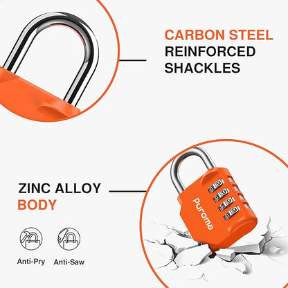 Puroma 2 Pack Combination Lock for Locker 4 Digit Outdoor Waterproof Padlock for School, Gym, Sports, Fence, Toolbox, Gate, Case, Outdoor, Hasp Storage, Cabinets (Orange)