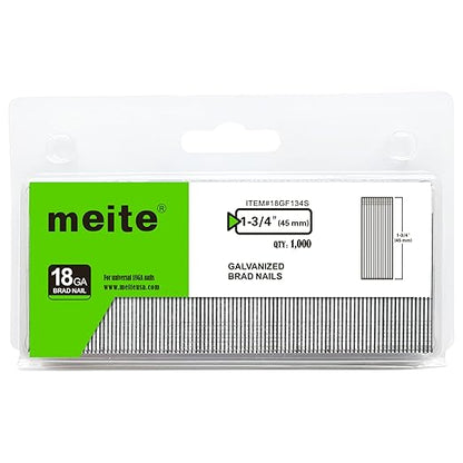 meite 18 Gauge Brad Nails, 1-3/4 Inch 18GA Brad Nails Galvanized Small Finishing Nail Gun Nails for Pneumatic, Electric Brad Nailer Gun (1,000 Counts)