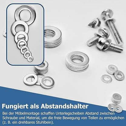 1/4" Stainless Steel Flat Washers, 5/8" OD, 18‑8 (304) Stainless Steel, SAE & Metric Washers — 100 Pack for Automotive, Home, Industrial & DIY