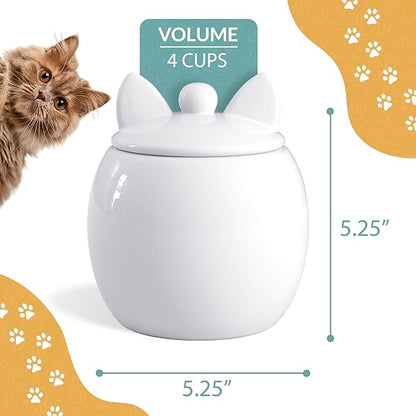 Barnyard Designs Cat Treat Container – Airtight Ceramic Treat Jar with Lid, Large White Pet Treat Canister for Kitchen Counter (Cat)