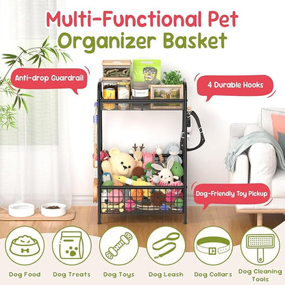 Indestructible Medium Dog Toy basket, Toy Box for Dogs,Pet Toys Bin Dog Metal Wire Basket for Toys, Food Storage, Storage Organizer Chest Storage, Toy Box for Living Room Area (Black)