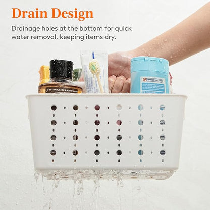 Lifewit Shower Caddy Portable, Plastic Bathroom Organizer with Handle and Holes, Hard Cleaning Basket for Toiletry Storage, College Dorm Essentials, White, 3 Packs