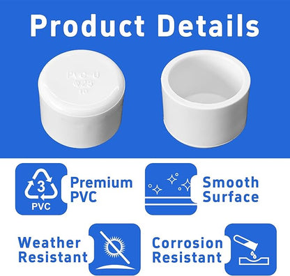 24PCS 3/4 Inch PVC End Caps(Not SCH40), White Furniture Grade Socket Plugs Adapter, PVC Pipe Fitting Covers for Greenhouse Frames & Shelving Systems(25mm Inner Diameter)
