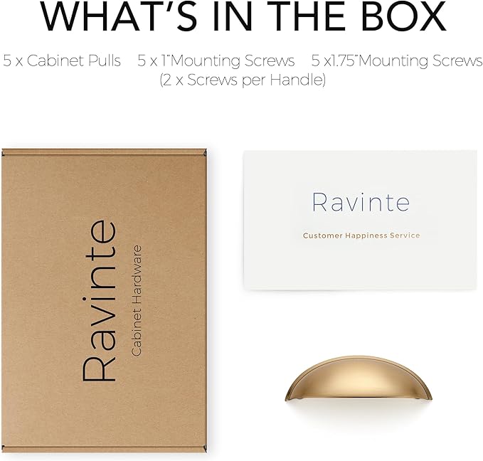 Ravinte 5 Pack 3" Drawer Pulls Champagne Bronze Cabinet Cup Pulls Kitchen Hardware Cabinet Handles Drawer Handles Knobs 3 inch Hole Center