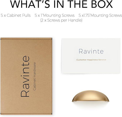 Ravinte 5 Pack 3" Drawer Pulls Champagne Bronze Cabinet Cup Pulls Kitchen Hardware Cabinet Handles Drawer Handles Knobs 3 inch Hole Center