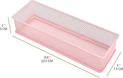 Annova Mesh Stackable Drawer Cabinet and Shelf Organizer Bins Storage Basket School Office Supply Holder Tray- Set of 2 (Light Pink, 3x9x2 Inch)