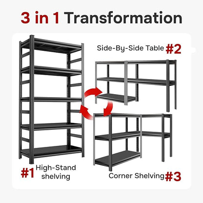 48"W*18"D Garage Shelving Unit, 5-Tier Heavy Duty Metal Shelves with Fences, 3500 lbs Capacity, Adjustable Storage Rack Shelf Organizer for Garage, Basement, Warehouse, Black, 47.2"W X 18"D X 77.4"H