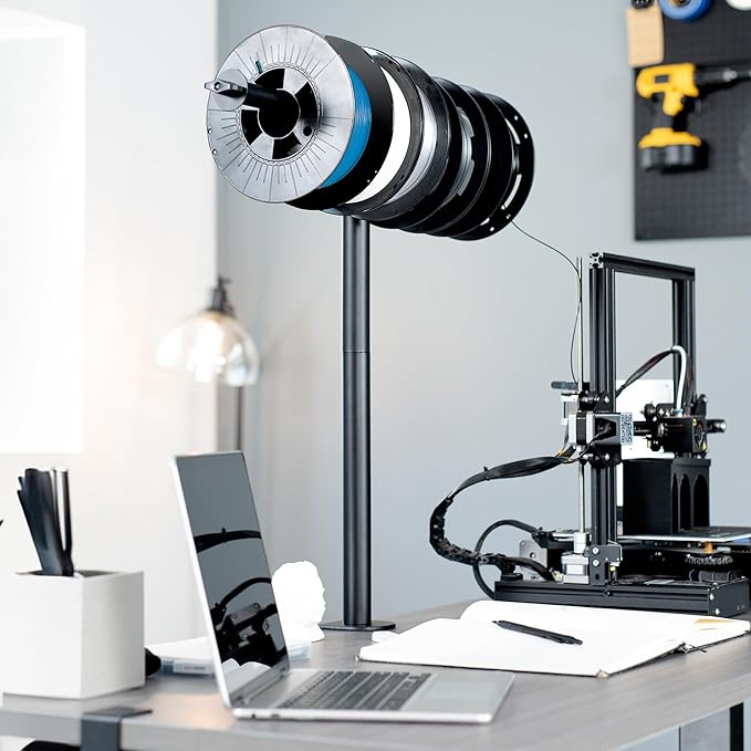 VIVO Clamp-on Steel Filament Holder for 3D Printer, Height Adjustable Spool Support, Holds up to 8 Standard Reels, Black, STAND-3DRH