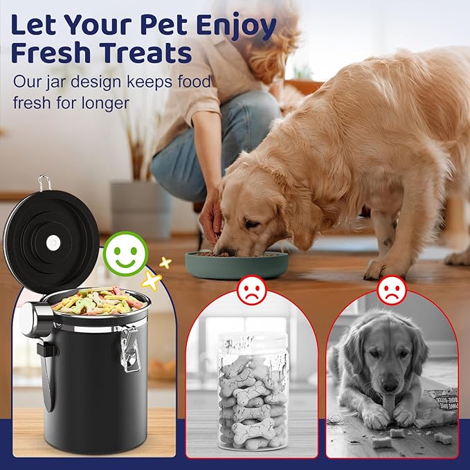 Dog Treat Container Airtight,5.9"x4.7" Stainless Steel Cat Treat Jar for Kitchen Counter with Scoop, Pet Storage for Fresh Dog Cookie