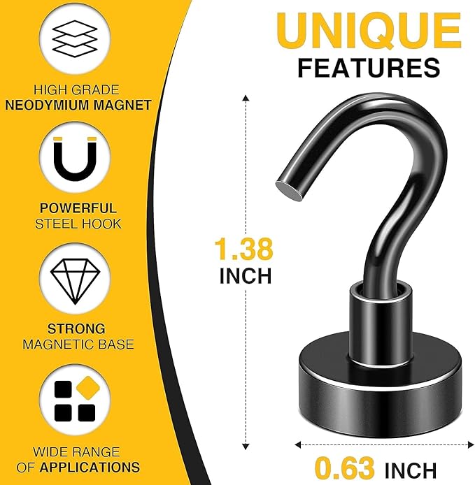 DIYMAG Magnetic Hooks, 30Lbs Strong Heavy Duty Cruise Magnet S-Hooks for Classroom, Fridge, Hanging, Cabins, Grill, Kitchen, Garage, Workplace and Office Etc, (200Pack-Black),Screw in Hook