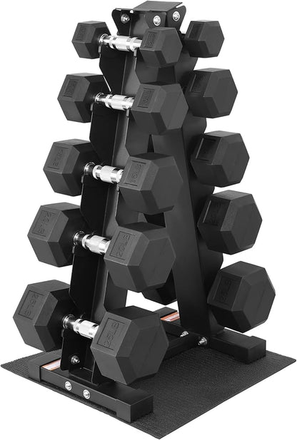 Fitvids Rubber Coated Hex Dumbbell Set with Storage Rack, 100/150/200/550 LB Hand Weight Set with Anti-Slip Grip for Home Gym