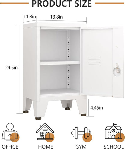 24.5"H Metal Locker Storage Cabinet with Lock - Small Lockable Employees Locking Cabinet Steel Locker Adjustable Shelf & Feet, Single Door Lockable Cabinet for Home, School, Office, Gym (White)