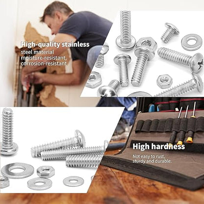380 Pcs Screws Bolts and Nuts Assortment Kit, Metric Machine Screws and Nuts and Flat Washers, M3/M4/M5 Slotted Pan Head Hex Bolts Sets (E)