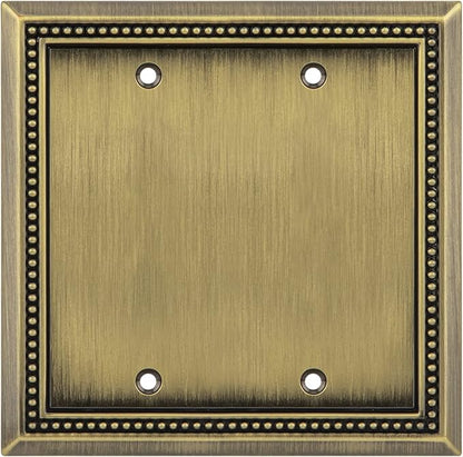 Henne Bery Sunken Pearls Heavy Duty Decorative Wall Plate Switch Plate Outlet Cover (Double Blank, Antique Brass)