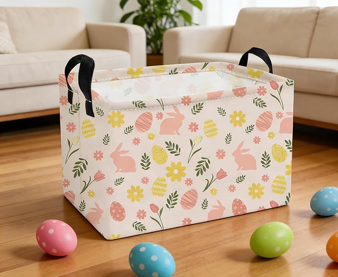 Essme Rectangular Easter Baskets,Kids Storage Basket with Handles for Easter Room Decor, Boys Box,Cute Storage Bin.