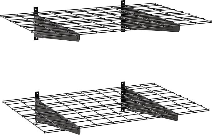 2-Pack 2x3ft Garage Wall Shelving, 24"x36" Shelf Storage Rack Floating Shelves Wall Mounted, Heavy Duty Storage Shelves, 800lbs Load Capacity, with 8 Hooks for Garage Organization, Black