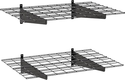 2-Pack 2x3ft Garage Wall Shelving, 24"x36" Shelf Storage Rack Floating Shelves Wall Mounted, Heavy Duty Storage Shelves, 800lbs Load Capacity, with 8 Hooks for Garage Organization, Black