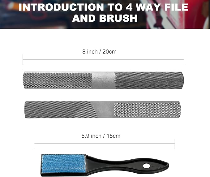 19PCS Metal & Rasp File Set with Tool Bag, Includes Flat/Half-Round/Round/Triangle steel file, Half-Round wood file, 4 Way File and 12pcs Needle Files, Work for Metal, Wood and more