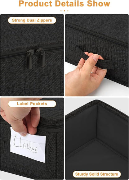 punemi Under Bed Storage Containers, 4.5 Inches Tall Low Profile Underbed Clothes Storage Organizer Bin with Sturdy Side & Bottom, Use as Shallow Dorm Storage Under Bed, Flat Clothes Organizer, Black