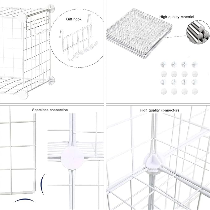 C&AHOME Wire Cube Storage - 20-Cube Organizer, Metal Grids, Modular Bookshelf Shelf, Ideal for Bedroom & Office, 48.4'L x 12.4'W x 60.6'H White UWCSM20W