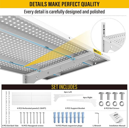 2-Pack 2 Tier 1.3x4ft Garage Shelving Wall Mounted, 15.6x48inch per Shelf Height Cassette Adjustable Floating Shelves(White)