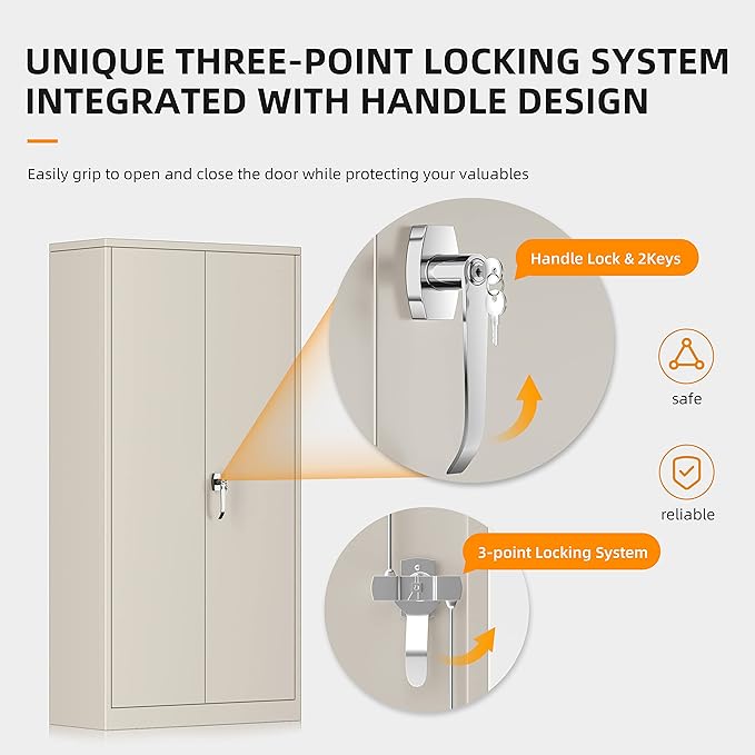 INTERGREAT Tall Metal Storage Cabinet Locking Steel with 4 Adjustable Shelves,72" Lockable Cabinets Lock 2 Doors for Office Garage Supply Home (Cream Gray)