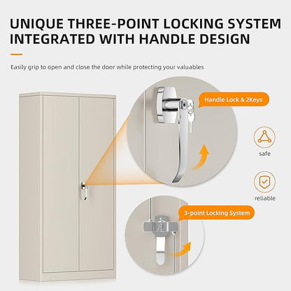 INTERGREAT Tall Metal Storage Cabinet Locking Steel with 4 Adjustable Shelves,72" Lockable Cabinets Lock 2 Doors for Office Garage Supply Home (Cream Gray)