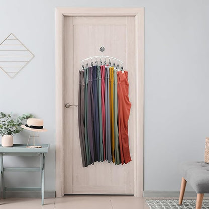 Legging Organizer for Closet, Metal Yoga Pants Hanger w/Rubber Coated 1 Pack w/10 Clips Hold 10 Leggings, Hangers Space Saving Hanging Closet Organizer for Closet Organizers and Storage-White