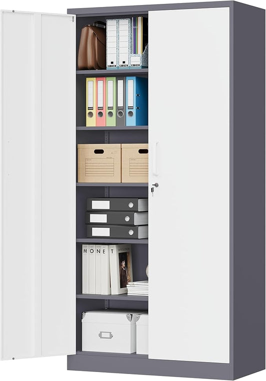 MIIIKO Storage Cabinet with Locking Doors, 72" Tall Metal Cabinet with 5 Adjustable Shelves, 36" Wide Steel Cabinets for Home Office, Garage, Pantry, Workshop…