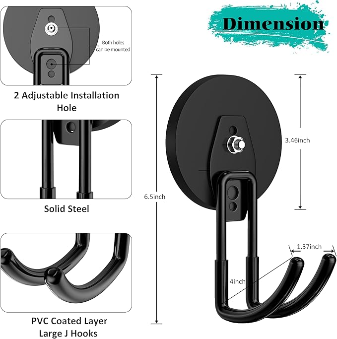 ENUODA Strong Magnetic Hooks Heavy Duty Magnetic Garage Hook, Large Magnet Hooks for Hanging Garden Tool, Broom, Shovel, Hose, Extension Cord, Container, Tool Chest, Shed, Storage & Organization, 2PCS