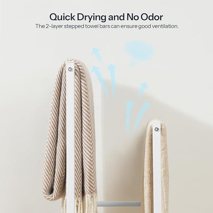 HOOBRO Free Standing Towel Rack for Bathroom, 2 Tier Blanket Rack, 16.5" L x 9.4" W x 31.5" H, Blanket Holder, Drying and Display Rack with Shelf, White and Grey WG02LB01
