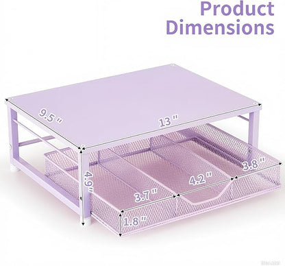 Small Laptop Stand for Desk, Monitor Stand, Office Desk Accessories, Computer Desktop Stand with Drawer for Home, Office, School (Purple)