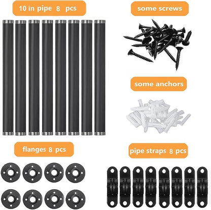 Industrial Black Iron Pipe Shelf Brackets 10 Inch Wall Mount DIY Shelving Brackets Pipe Decor Wall Rustic Clothing Rack 8 Pack, Hardware Included