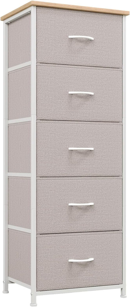 Somdot Tall Dresser for Bedroom with 5 Drawers, Storage Organizer Chest of Drawers with Removable Fabric Bins for Closet Bedside Living Room Laundry Entryway Hallway, Ash Grey
