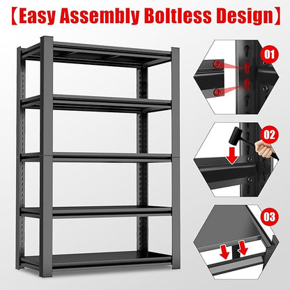 71"H Heavy Duty Metal Garage Shelving Unit, 5-Tier Garage Storage Shelves, 3000 lbs Capacity, Adjustable Tall Steel Shelf Rack Organizer for Basement Pantry Kitchen Warehouse, 35"W x 14"D, Black