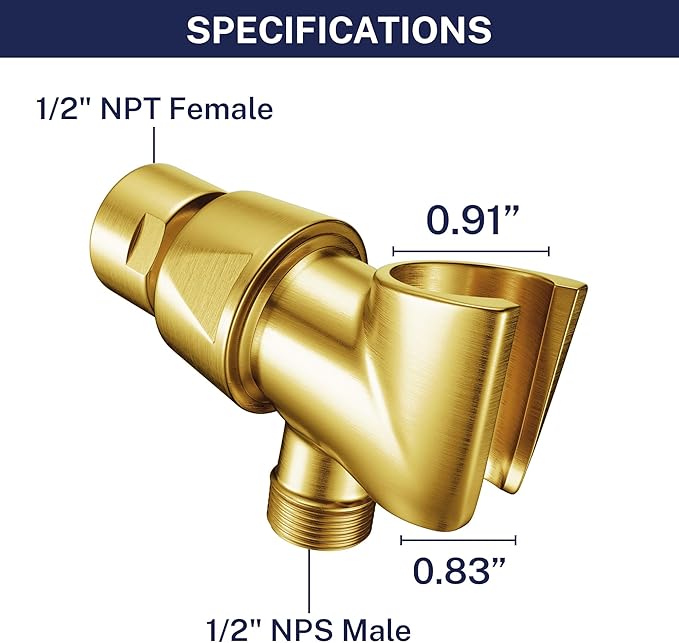 HammerHead Showers Solid Metal Handheld Showerhead Holder, Adjustable Wand Holder with Universal Wall Hook Bracket and Brass Pivot Ball, Brushed Gold