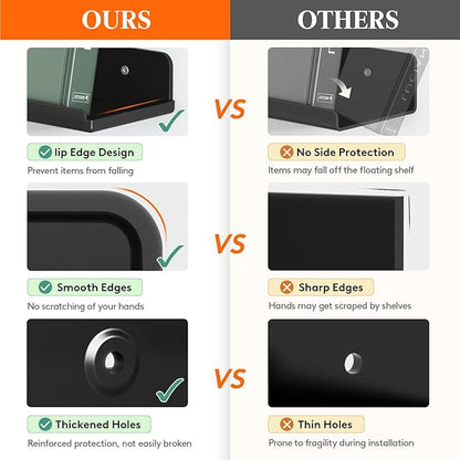 Lifewit Floating Shelves for Bathroom, 15" Clear Wall Organizer for Makeup, Perfume, Figures, Photo, Decor Shelf for Nursery, Living Room, Bedroom, Kitchen, Over Toilet Storage Rack, Black, 4 Pack