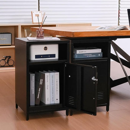 ALBAD Compact Metal Nightstand with Lockable Cabinet and Open Shelf, Modern Bedside Table, Versatile Side Table for Bedroom, Living Room, or Office (Black, 26" H-Lockable Door)