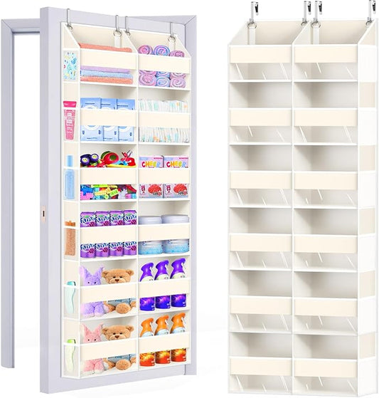 Heavy Duty Over The Door Organizer 6 Tiers, Extra Large Behind Door Storage of 12 Big Front & 12 Mesh Pockets, 80lb Weight Capacity, Hanging Doors Storage Organizer for Closet Bedroom Nursery, Beige