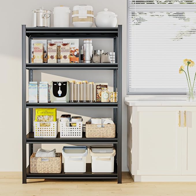 36" W: Father&I 5-Shelf-Rack Industrial Heavy-Dudy Adjustable Metal Garage/Kitchen Storage Shelving Stand Shelves Unit/System Organizer for Basement/Closet/Pantry, 72" H*36W *16" D, Black