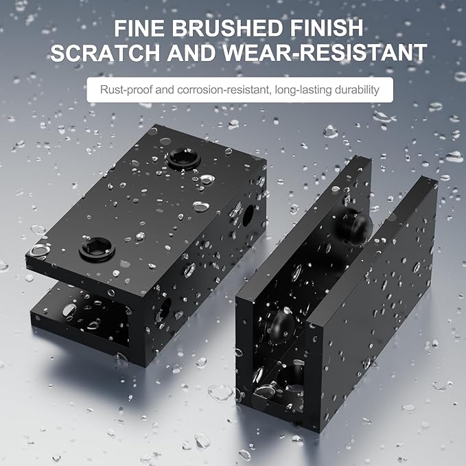Ranbo 2 Pcs Solid Brass Glass Shelf Brackets, Heavy Duty 4mm Thick Design，for 1/4" to 1/2" Frameless Glass Panels, Wall Mount Support Clips for Shower and Shelves, Matte Black