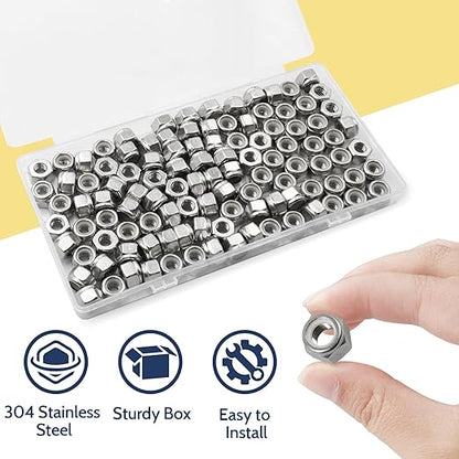110 Pack 1/4"-20 Inch Lock Nuts,304 (A2-70) Stainless Steel Nylon Insert Locknuts,Standard Inch Thread Nylock Nuts