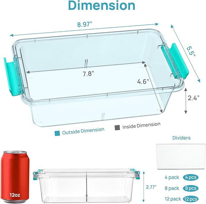 Vtopmart 8 Pack 1.5Qt Clear Pencil Box, Plastic Pencil Holder with Removable Divider for Pen Organizer, Small Stackable Containers with Lid for Pen, Art Craft, Sticker, Scrapbook & Office Supplies