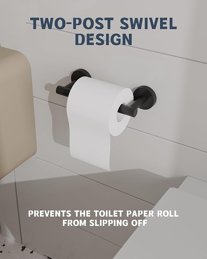 Matte Black Toilet Paper Holder SUS304 Stainless Steel Double Post Pivoting Toilet Paper Roll Holder Wall Mounted Toilet Tissue Holder for Commercial Bathroom RV