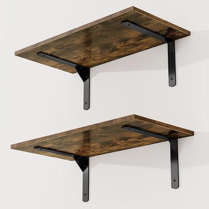 Fun Memories Deep Floating Shelves for Wall, 12 Inch Deep Wall Shelf, 24 Inch Long Floating Shelves with Bracket Set of 2, Rustic Deep Storage Shelf for Bedroom, Living Room, Kitchen, Rustic Brown