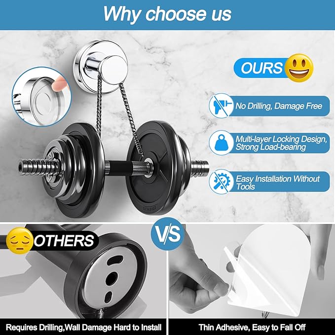 Shower Hooks for Inside Shower, Vacuum Suction Cup Hooks for Glass Window, Mirror, No Drill Towel Hooks for Bathrooms, Bath Robe Coat Looafh Wreath Hook for Hanging - 2 Pack, Chrome