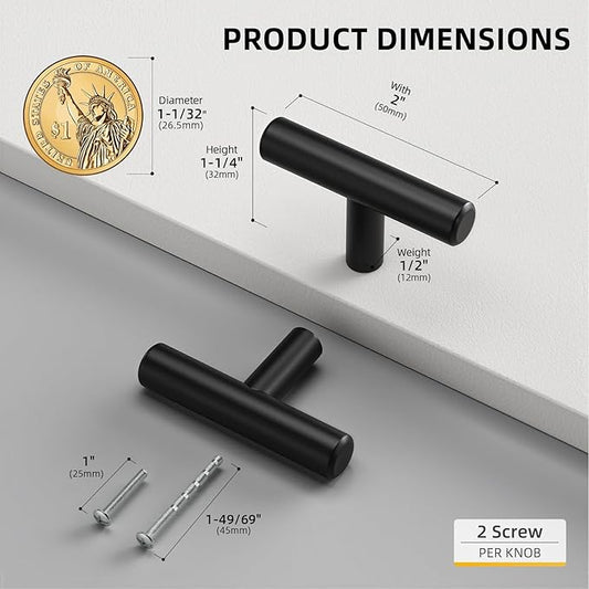 Goldenwarm 50 Pack Matte Black Cabinet Hardware Black Drawer Knobs - LS201BK Cabinet Door Knobs Metal Drawer Handles Kitchen Cupboard Pull Handles Furniture Hardware 50mm(2in Overall Length)