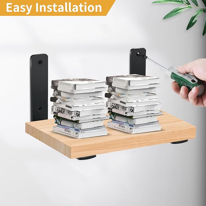 8 Pack - L 16" x H 8" x W1.5, 5mm Thick Black L Shelf Bracket, Iron Shelf Brackets, Metal Shelf Brackets, Floating Shelf, Shelf Supports with Screws